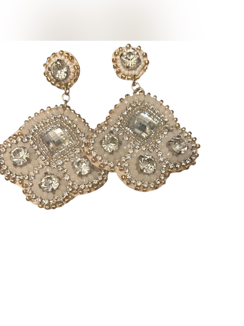 Gold-Tone White Crystal Statement Drop Earrings - Picture 10 of 10